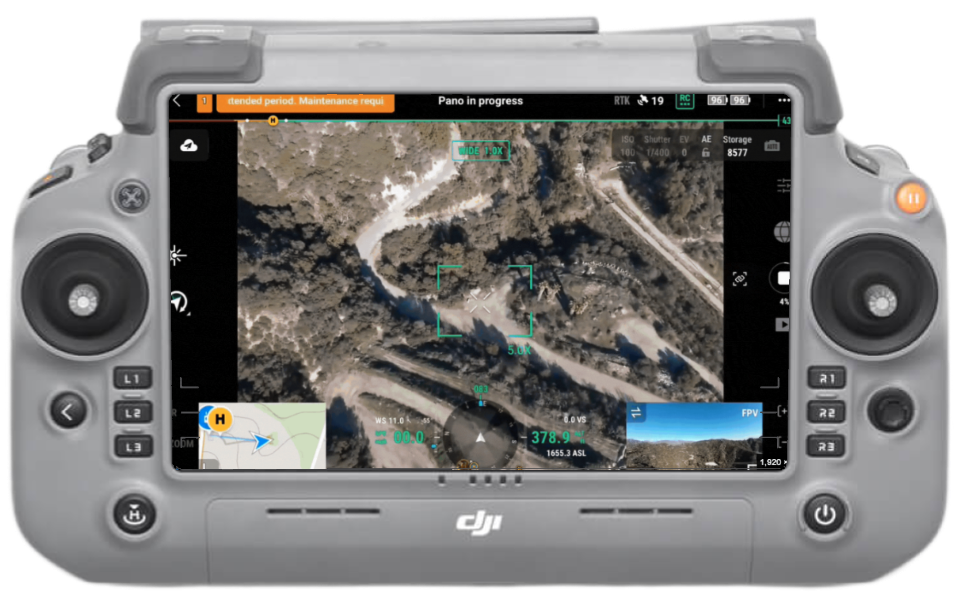 A DJI RC Plus 2 controller flying in DJI Pilot 2, with Eagle Eyes Pilot running alongside in Companion Mode